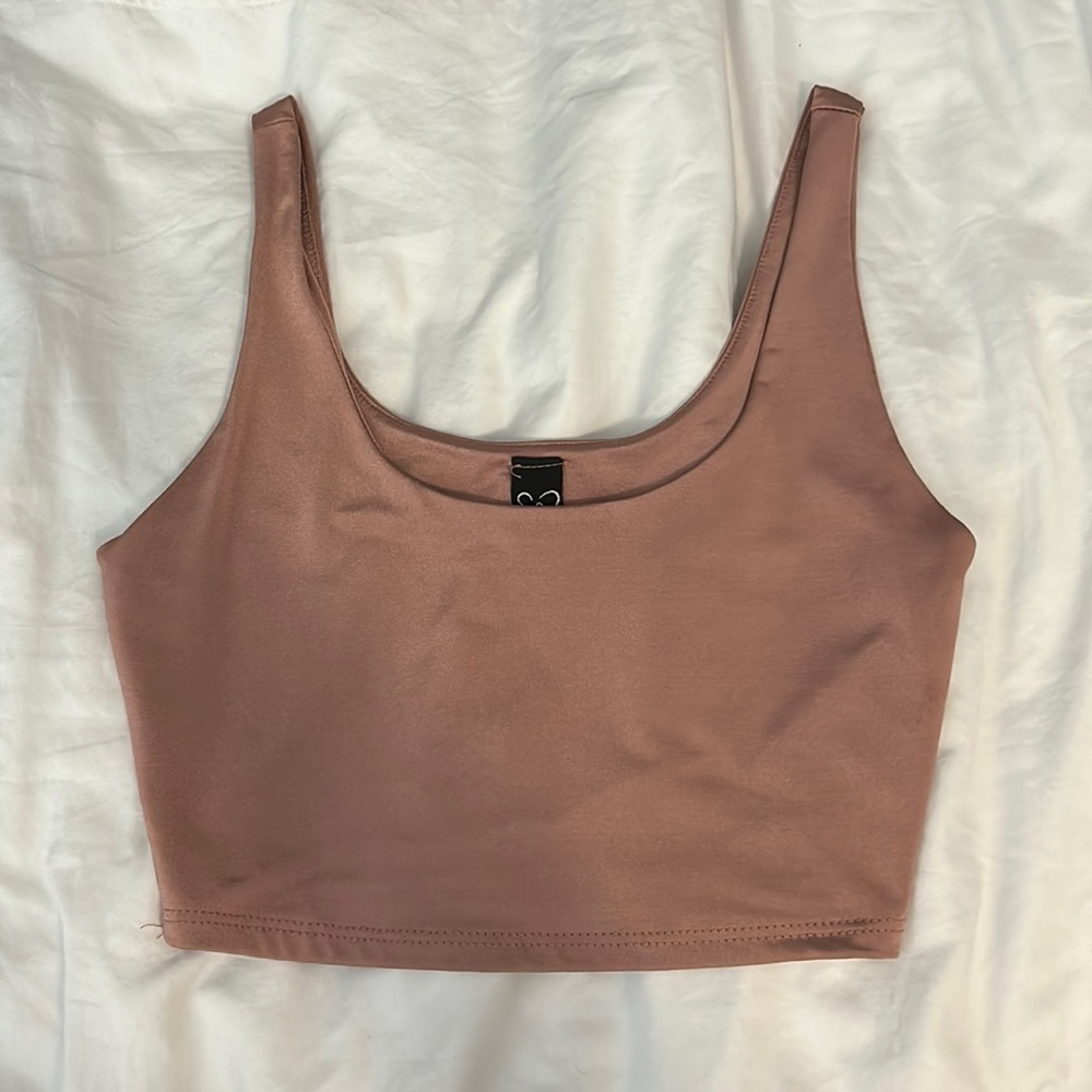 Windsor crop top, size S, color is a shiny darker tan blush